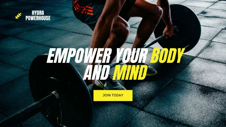 A man doing a deadlift in a Gym's hero section with the heading 'Empower your body and mind' - showcasing web designing services.